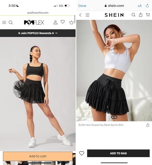 popflex pirouette skort shein stealing designs dupe