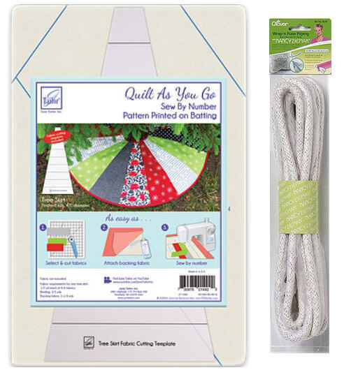 Quilt As You Go Tree Skirt Printed Batting by June Tailor and 6 yd. pkg. Clover’s Wrap ‘N Fuse Piping available at ShopNZP.com Nancy Zieman Productions