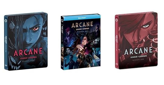 Cover art for the Blu-ray SteelBook, HD SteelBook, and standard Blu-ray sets for Arcane season one.