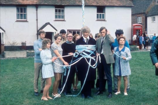 Jon Pertwee with the Aldbourne locals filming Doctor Who in 1971