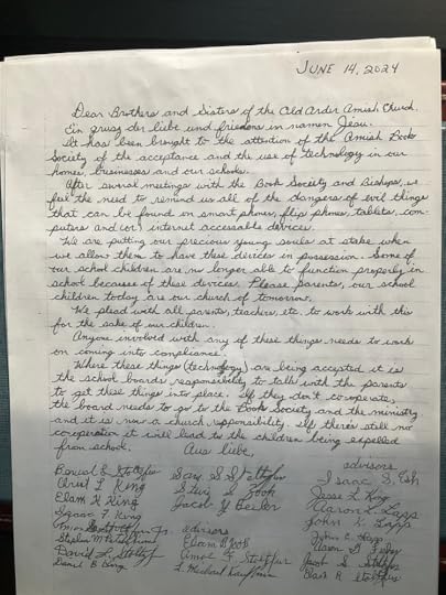 Letter sent to Old Order Amish in Lancaster PA, 2024