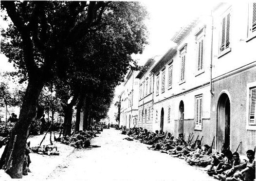 Japanese-American troops of 100th Infantry Battalion of US 442nd Regimental Combat Team resting in Livorno, Italy, 19 July 1944 (Hawaii War Records Depository: 1616l)