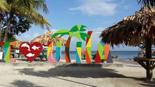 I Heart Utila sign Utila Honduras Caribbean