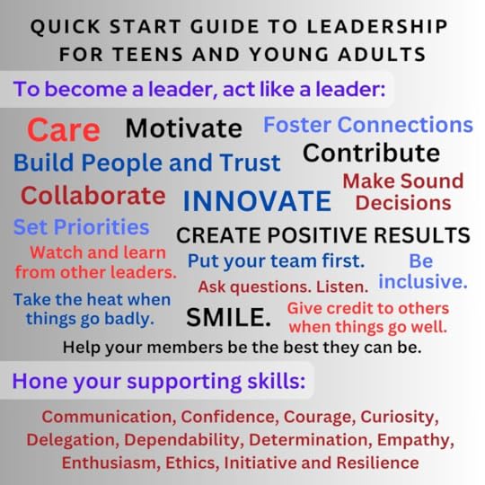 Word collage of leadership behaviors and supporting skills that leaders use to lead, based on the book Ticket to Lead: Young Adult Edition by author Charles Harris
