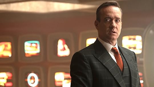 Matthew Macfadyen as PAradox standing before TVA monitors in Deadpool & Wolverine