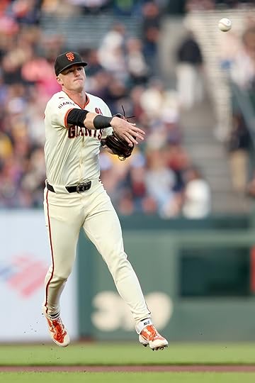 San Francisco Giants’ Tyler Fitzgerald (49) throws out Oakland Athletics’...