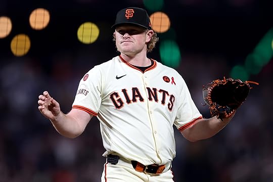 San Francisco Giants starting pitcher Logan Webb (62) gestures after...