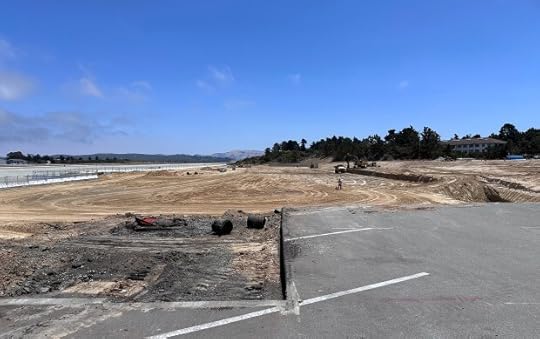 In June, the long-term parking lot at the Monterey Airport was moved to make way for the location of the new terminal and its adjacent apron. Workers have already moved about 148,000-cubic-yards of earth out of the old parking lot. The footprint for the new terminal building and its corresponding apron to accommodate aircraft is being established. (James Herrera/Monterey Herald)