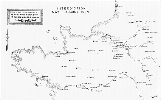 Map showing bridges and German airfields in northern France targeted by Allied Expeditionary Air Forces, May-August 1944 (US Army Air Forces map)