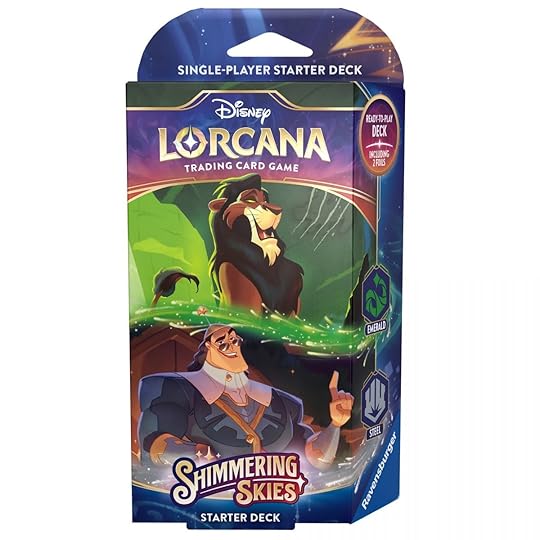 The box for Disney Lorcana Shimmering Skies Emerald & Steel Starter Deck featuring Scar and Kronk