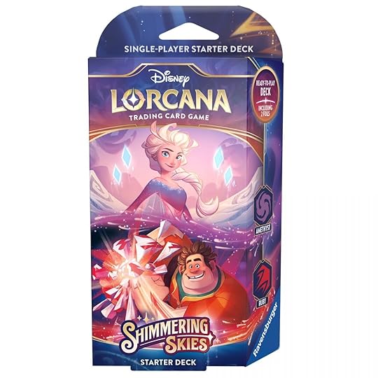 The box for Disney Lorcana Shimmering Skies Amethyst & Ruby Starter Deck featuring Elsa and Ralph