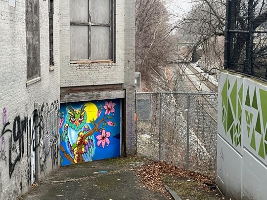 Colorful mural of an owl