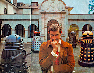 Writer Terry Nation and four Daleks at Lynsted Park c. 1970