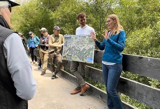 Katrina Harrison, McBain Associates, Applied River Sciences, Water Resources Engineer, explains aspects of the Rancho Cañada Floodplain Restoration Project on Friday, July 12, 2024. (James Herrera/Monterey Herald)