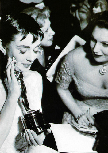 Audrey Hepburn with her Oscar for Roman Holiday, 1954