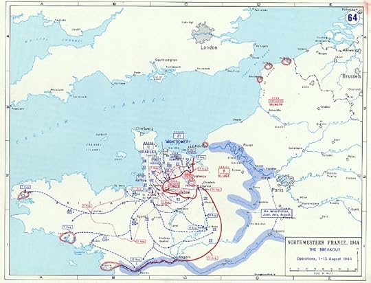 Map depicting the Allied breakout in Normandy, France, 1-13 Aug 1944 (US Military Academy)