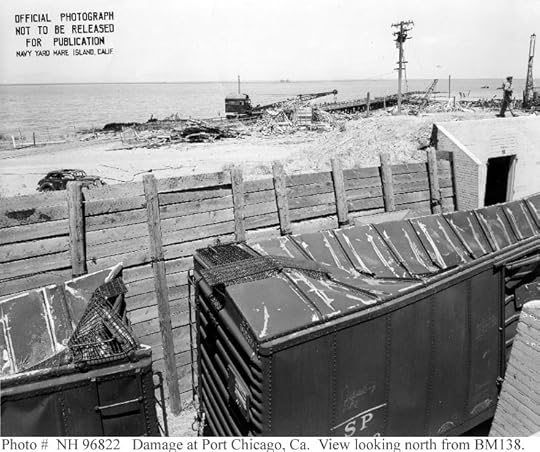 Damage to rail cars at US Naval Magazine, Port Chicago from 17 July 1944 explosion (US Naval History and Heritage Command: NH 96822)