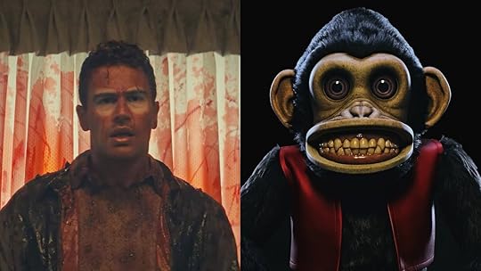 the monkey theo james movie trailer with a bloodied man and a scary toy drummer monkey