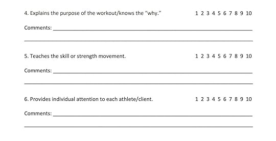 A closeup image of a document used for evaluating fitness coaches.