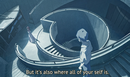 Ayane and Tomoya in a stairwell" /><br /><br />The writing style is also kind of odd. Sort of like it