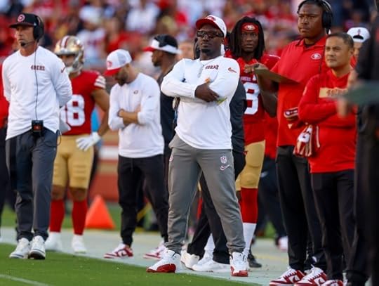 San Francisco 49ers' Deebo Samuel Sr. (1) stands on the sidelines in the second quarter of their preseason game against the New Orleans Saints at Levi's Stadium in Santa Clara, Calif., on Sunday, Aug. 18, 2024. (Nhat V. Meyer/Bay Area News Group)