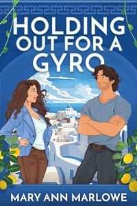 Illustrated cover showing a hot Greek guy and a pretty brunette girl in front of a vista in Greece
