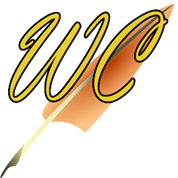 WordCrafter Logo: WC over quill.