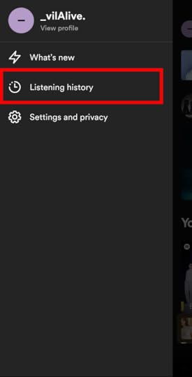Spotify app option menu listening history