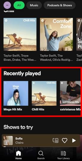 Spotify app home screen recently played