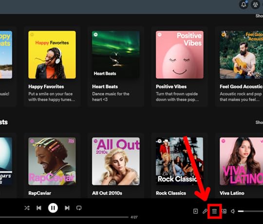 Spotify desktop app home screen queue button