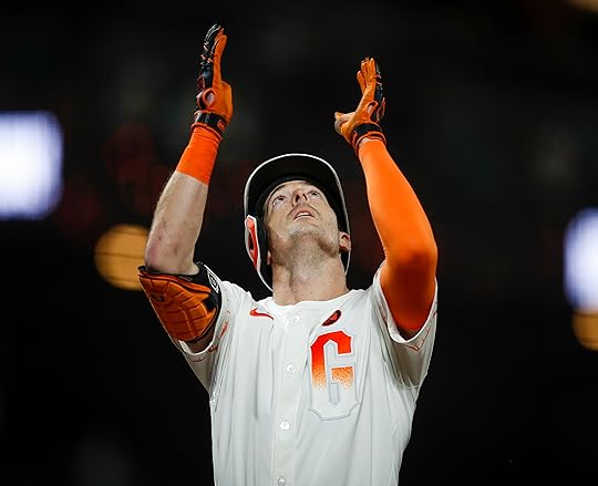 San Francisco Giants’ Mike Yastrzemski (5) celebrates his solo home...