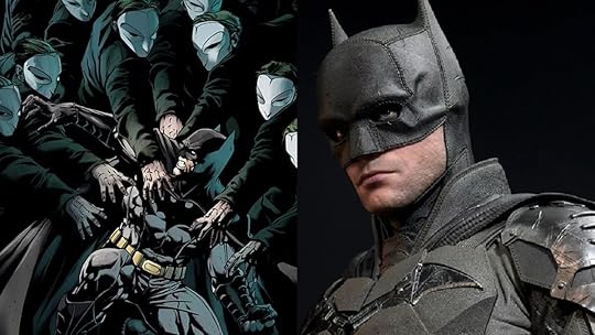Batman fights the Court of Owls in DC Comics (L) and Robert Pattinson as the Batman (R)