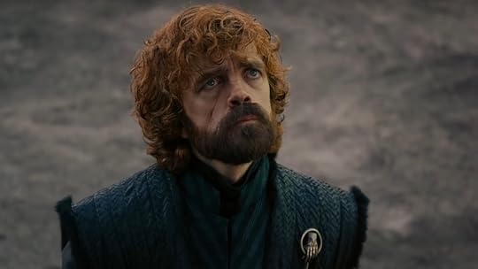 Tyrion Lannister looks up worried on Game of Thrones