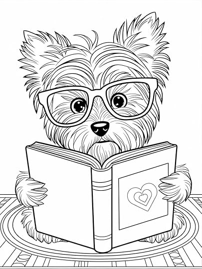coloring-page-yorkie-reading-book