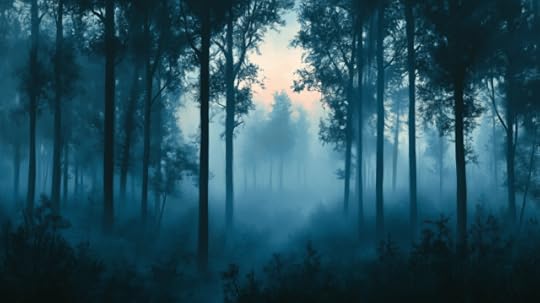 Mysterious, dark forest with light shining in.