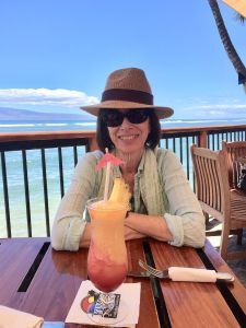 Pat Rice, beach, fruity drink