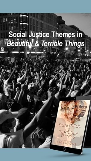 Social Justice Themes in BATT over a black-and-white image of raised arms at a protest