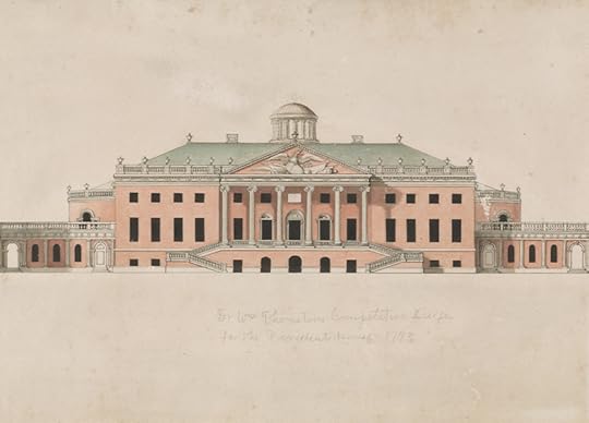 Architectural sketch of building facade.