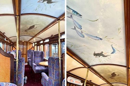 Exquisite hand painted frescos on the ceiling of the train