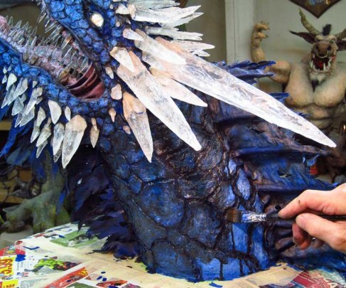 Paper Mache Ice dragon-blackwash