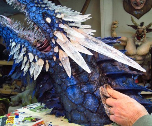 Paper Mache Ice dragon- wipe off black paint
