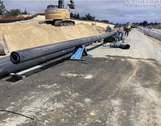 The Imjin Parkway Widening and Roundabout project's dual-walled HDPE pipe sections for the Army's treatedgroundwater system. (City of Marina)