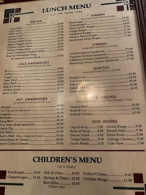 lunch menu at Shaw's Steakhouse & Tavern in Santa Maria, California