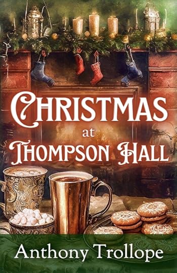 Illustrated book cover shows cookies and cups of hot cocoa on a table in front of a vintage fireplace with Christmas stockings hanging from the mantel