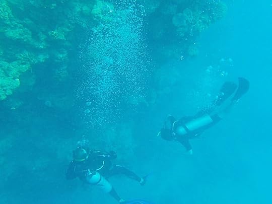 Great Barrier reef with teen divers