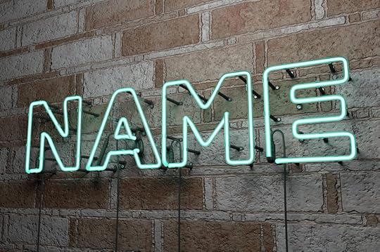 NAME - Glowing Neon Sign on stonework wall - 3D rendered royalty free stock illustration.