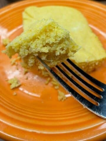 low sodium cornbread bite on a fork