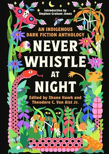colorful cover of horror anthology book never whistle at night