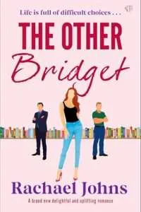 Pink cover with titles at the top, a long thin line of colour books in the background around a third of the way up the cover. In the foreground stands a red-haired woman, hip-cocked, in jeans and a black tank top, on either side of her and back from her, each facing slightly away from her, stand two men, one is wearing a black suit, the other is in jeans and a green top, they both have their arms folded.