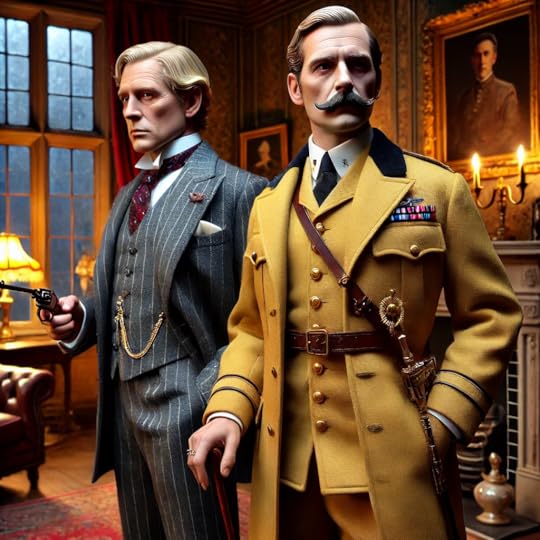 DALL·E 2024-09-26 08.13.57 - A detailed photograph of two characters_ Lord Peter Wimsey and Colonel Mustard, in a classic British manor house setting. Lord Peter Wimsey is an aris.